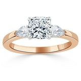 1.30ct Cushion Cut Moissanite 3 stone Engagement Ring, Available in White Gold, Platinum, Rose Gold or Yellow Gold