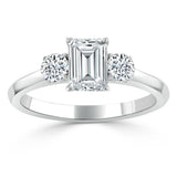 1.50ct Emerald Cut Moissanite Engagement Ring, Classic 3 Stone, Available in White Gold, Platinum, Rose Gold or Yellow Gold
