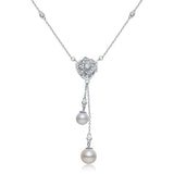 Pearl & Diamond Pendant, Heart Simulated Diamond Necklace, 925 Sterling Silver