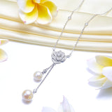 Pearl & Diamond Pendant, Heart Simulated Diamond Necklace, 925 Sterling Silver