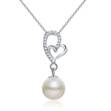 Pearl & Diamond Pendant, Simulated Diamond Heart Necklace, 925 Sterling Silver