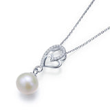 Pearl & Diamond Pendant, Simulated Diamond Heart Necklace, 925 Sterling Silver