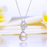 Pearl & Diamond Pendant, Simulated Diamond Heart Necklace, 925 Sterling Silver