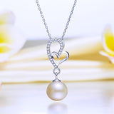 Pearl & Diamond Pendant, Simulated Diamond Heart Necklace, 925 Sterling Silver