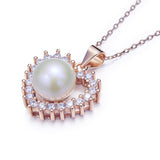Pearl & Diamond Pendant, Simulated Diamond Heart Necklace, 925 Sterling Silver Rose Gold