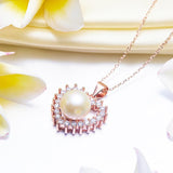 Pearl & Diamond Pendant, Simulated Diamond Heart Necklace, 925 Sterling Silver Rose Gold