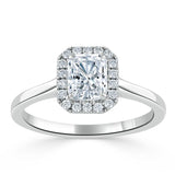 0.75ct Radiant Cut Moissanite Halo Engagement Ring, Available in White Gold or Platinum