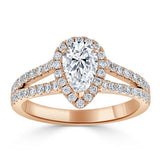 Lab-Diamond Pear Cut Engagement Ring, Classic Halo with Split Shank, Choose Your Stone Size and Metal