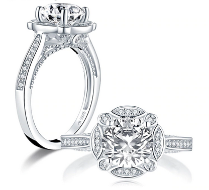 2.00ct Vintage Brilliant Cut, Diamond Engagement Ring, 925 Silver