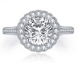 2.00ct Vintage Brilliant Cut, Diamond Halo Engagement Ring, 925 Silver