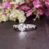 Round Cut Moissanite Engagement Ring, Vintage Design, Choose Your Stone Size & Metal