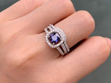 1.40ct Cushion Cut Sapphire Ring, Bridal Ring Set, 925 Sterling Silver