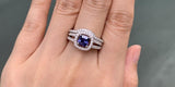 1.40ct Cushion Cut Sapphire Ring, Bridal Ring Set, 925 Sterling Silver