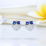 Sapphire & Sterling Silver Diamond Earrings, Solid 925 Sterling Silver