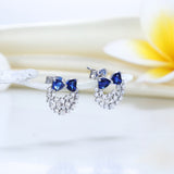 Sapphire & Sterling Silver Diamond Earrings, Solid 925 Sterling Silver