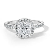 1.50ct Cushion Cut Moissanite Halo Engagement Ring, Available in White Gold or Platinum