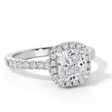 1.50ct Cushion Cut Moissanite Halo Engagement Ring, Available in White Gold or Platinum