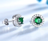 Round Cut Lab Emerald Halo Earrings