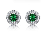 Round Cut Lab Emerald Halo Earrings