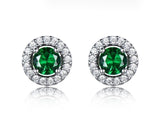 Round Cut Lab Emerald Halo Earrings