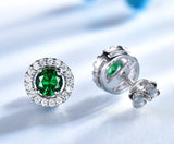 Round Cut Lab Emerald Halo Earrings