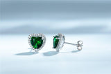 1.25ct each, Classic Heart Cut Emerald & Diamond Halo Stud Earrings, 925 Sterling Silver