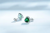 1.25ct each, Classic Heart Cut Emerald & Diamond Halo Stud Earrings, 925 Sterling Silver