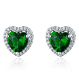 1.25ct each, Classic Heart Cut Emerald & Diamond Halo Stud Earrings, 925 Sterling Silver