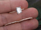 2.00ct Moissanite Ring Set, 3 Rings Total carat weight 2.00ct, Emerald Cut Colour F, Clarity VVS, Centre Stone 1.25ct