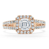 Lab-Diamond Asscher Cut Engagement Ring, Classic Halo with Split Shank, Choose Your Stone Size and Metal