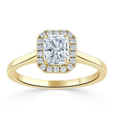 0.75ct Radiant Cut Moissanite Halo Engagement Ring, Available in White Gold or Platinum