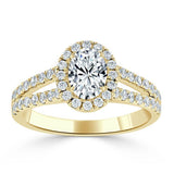 Lab-Diamond Oval Cut Halo Engagement Ring, Tiffany Style, Choose Your Stone Size and Metal