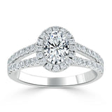 Lab-Diamond Oval Cut Halo Engagement Ring, Tiffany Style, Choose Your Stone Size and Metal