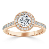 Lab-Diamond, Round Cut Halo Engagement Ring, Tiffany Style, Choose Your Stone Size and Metal