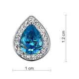 1.00ct each, Blue Diamond, Pear Cut Diamond Halo Stud Earrings, 925 Sterling Silver