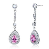 1.50ct each, Vintage Art Deco, Pear Cut Pink Diamond Drop Earrings, 925 Sterling Silver