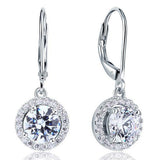 1.00ct each, Vintage Art Deco, Round Cut Diamond Halo Drop Earrings, 925 Sterling Silver