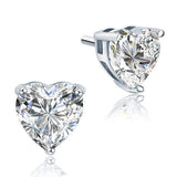 2.00ct each, Classic Heart Cut Diamond Stud Earrings, 925 Sterling Silver