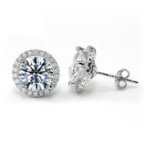 4.00ct Classic Diamond Halo Stud Earrings, Round cut, 925 Sterling Silver