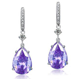 4.00ct each, Vintage Art Deco, Pear Cut Purple Amethyst Drop Earrings, 925 Sterling Silver