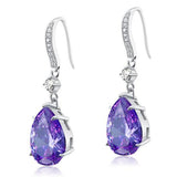 4.00ct each, Vintage Art Deco, Pear Cut Purple Amethyst Drop Earrings, 925 Sterling Silver