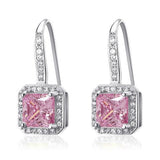 1.50ct each, Pink Diamond, Vintage Art Deco, Princess Cut Diamond Stud Earrings, 925 Sterling Silver