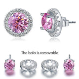 2.50ct Classic Pink Diamond Halo Stud Earrings, Round cut, 925 Sterling Silver