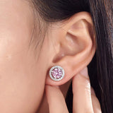 2.50ct Classic Pink Diamond Halo Stud Earrings, Round cut, 925 Sterling Silver