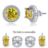 2.50ct Classic Yellow Diamond Halo Stud Earrings, Round cut, 925 Sterling Silver