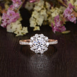 Round Cut Moissanite Engagement Ring, Vintage Halo Design, Choose Your Stone Size & Metal