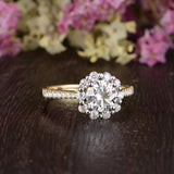 Round Cut Moissanite Engagement Ring, Vintage Halo Design, Choose Your Stone Size & Metal
