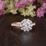 Round Cut Moissanite Engagement Ring, Vintage Halo Design, Choose Your Stone Size & Metal