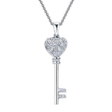 0.75ct Pave Set Diamond Key Pendant, Classic Key Diamond Necklace, 925 Silver