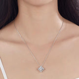 1.50ct Princess Cut Diamond Halo Pendant, Classic Diamond Necklace, 925 Silver